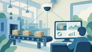 カメラと工場の作業データをつなぐ映像DXのAI生成イメージ。公式製品画像ではありません